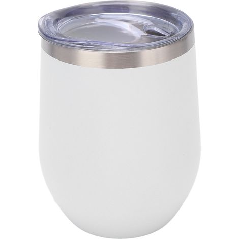Verre à vin sans pied en acier inoxydable 340 ml, verre à vin à double paroi isolée sous vide avec couvercle, idéal pour le café, les cocktails et les glaces, blanc. (1/5)