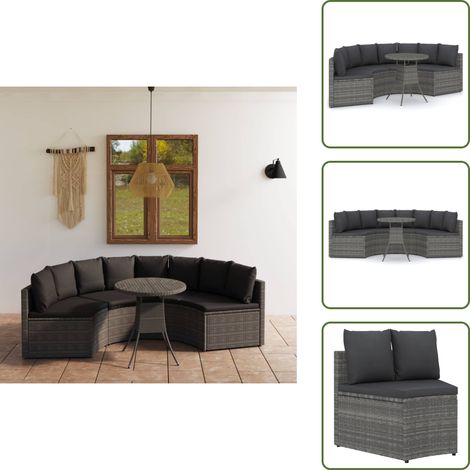 Ratán sintético - vidaXL Set de sofás de jardín 5 piezas y cojines ratán sintético gris - Sofás de abanico