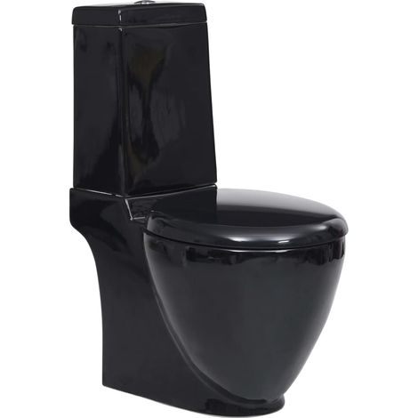 WC à poser,Toilette contemporaine en céramique Ronde Écoulement d'eau au fond Noir - DH65906 (1/5)