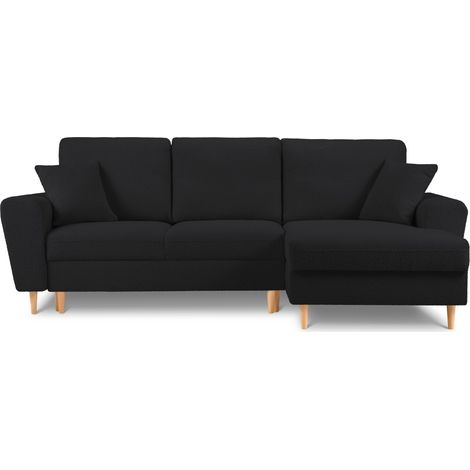 Canapé d'angle droit convertible + box 4 places en bouclé noir (1/5)