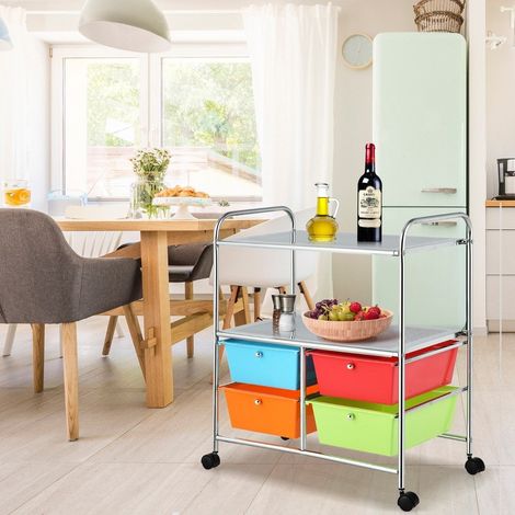Rollwagen mit 4 stapelbaren schubladen metallgestell ablageflachen rollcontainer bunt (1/5)