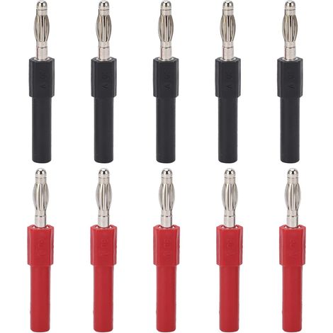 Conector banana para altavoz, conector banana para multímetro de 4 mm macho a 2 mm hembra, paquete de 10 (5 rojos + 5 negros) (1/5)