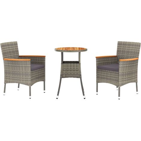 Maison Exclusive - 3-tlg. Garten-Bistro-Set mit Kissen Grau Poly (1/5)