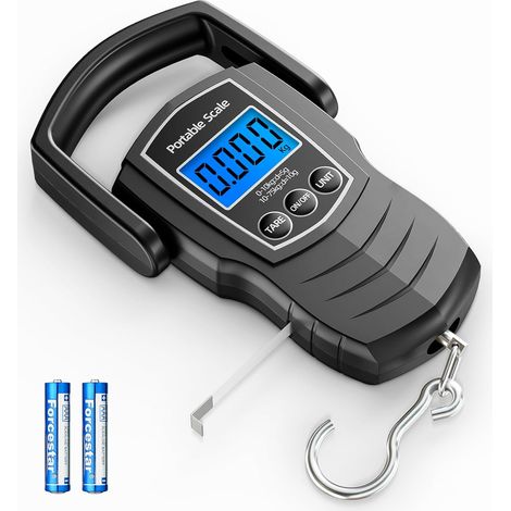 Digital travel luggage scale with 1.5m measuring tape, fishing scale weighing up to 75kg/165lb, suitcase scale with 4 switchable units (kg/lb/oz/jin)