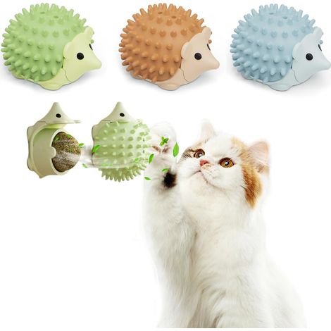 Lot de 3 jouets en forme de hérisson remplis d'herbe à chat pour chats d'intérieur : autocollants muraux, jouets à lécher et outils de toilettage, 3 couleurs (1/5)