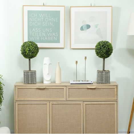 Set di 2 piante artificiali a sfera 50 cm verdi, resistenti ai raggi UV, con vasi intrecciati (1/5)