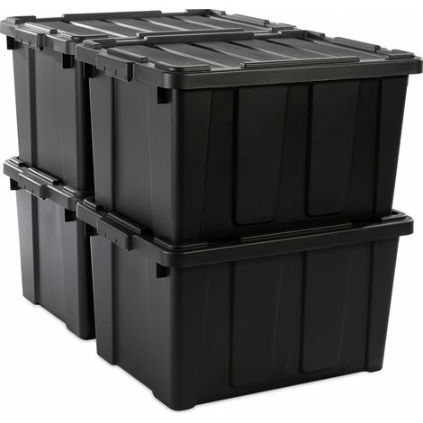 Iris Ohyama – Caisse de rangement avec couvercle 68L – Lot de 4 – Dimensions externes L45 x P64 x H35 cm – Plastique résistant sans BPA