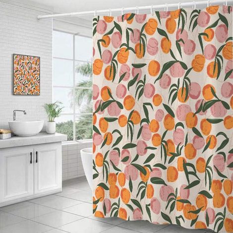 Rideau Douche Rose Pêche 210x180cm Polyester Lavable (1/5)