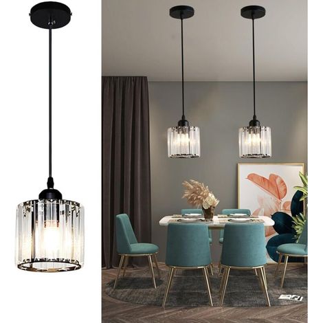 Lustre cristal semi-encastré noir rond - Luminaire plafond bas avec cristaux et base acier inoxydable - Compatible ampoules E26/E27 - Idéal couloir cuisine chambre salon entrée 1 pièce (1/4)