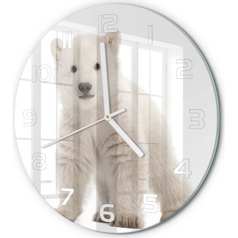Horloge Murale Ronde Tendance Verre Trempé Silencieuse Déco Salon Maison Ours polaire fi 30 cm (1/5)
