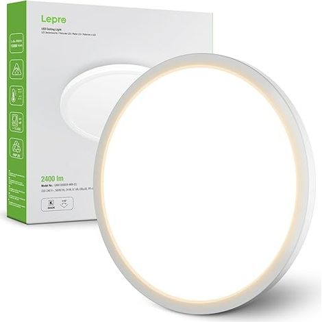 Plafonnier LED 24W, Luminaire Plafonnier Étanchéité IP44 Blanc Chaud 3000K 2400LM, Angle de Faisceau 115 °, Non Dimmable, Salle de Bain, Balcon, Couloir, Cuisine, Salon(Φ30) (1/5)