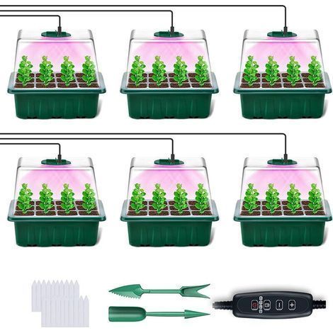 Lot de 6 mini serres avec minuterie - luminosité réglable - serre d'intérieur avec couvercle et ventilation - 10 étiquettes, 2 outils (1/5)