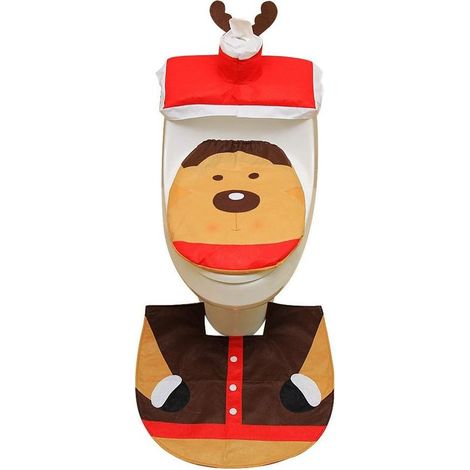 Autre décoration pour Noël,Housse de siège Toilette et Set de Tapis pour Salle de Bain Décorations de Noël Snowman Santa Elk--style élan (1/5)