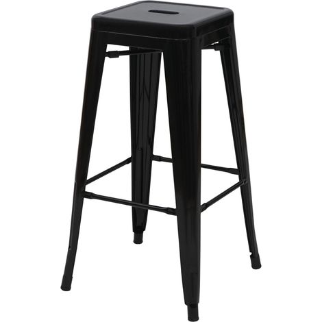 Tabouret de bar HWC-A73, chaise de comptoir, métal, empilable, design industriel - noir