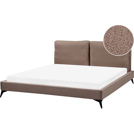 Lit Double Moderne en Bouclé Rembourré 180 x 200 cm Base à Lattes Marron Melle (1/5)