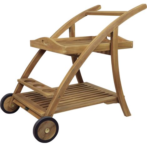 Axi Adi Chariot De Service Avec Plateau Amovible - En Teck - Avec Deux Roues  Desserte De Cuisine / Pour Le Jardin, Le Balcon, La Terrasse Ou L'Intérieur  93 X 62 X 84 Cm