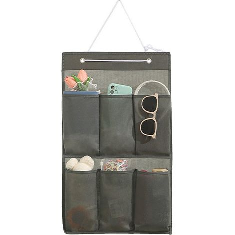 Sac de rangement suspendu pour porte,pour sous-vêtements et culottes, sac de rangement multifonctionnel, Gris [6 compartiments]