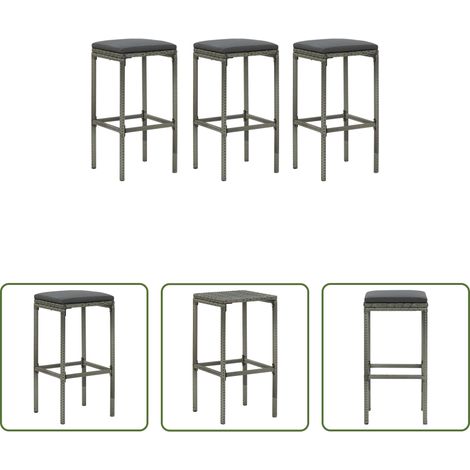 Tabouret de comptoir - Tabourets de bar avec coussins lot de 3 gris résine tressée (1/5)