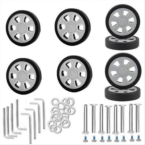 Lot de 8 roulettes de rechange pour valise, 60 mm d'épaisseur, 12 mm de largeur, en caoutchouc résistant et silencieux. (1/5)