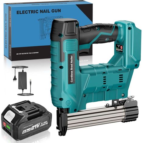 Agrafeuse Sans Fil Compatible avec 18V 21V Batterie, 1 x 4000mAh Batterie Agrafeuse Electrique Charge Complète 3,000 Clous 18GA Cloueur pour le Bois Tapissier (Sans Clous) (1/5)