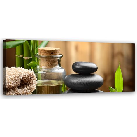 Tableau sur toile Composition zen de pierres noires et de bambous 90x30 (1/5)