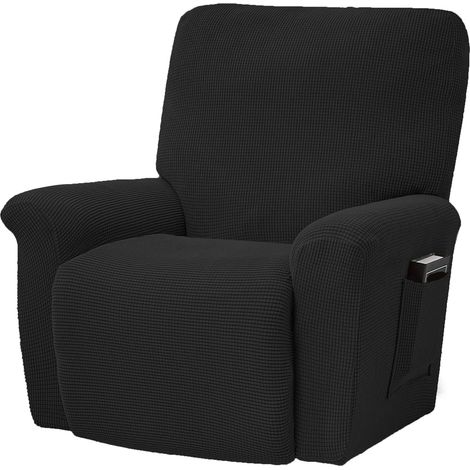 Elastischer Relaxsesselbezug, 4er-Set weiche Sofabezüge, dicker Einzelsofabezug, Jacquard-Relaxsesselbezug mit Taschen (schwarz)