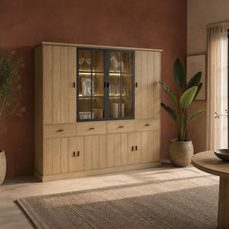 Vaisselier en bois 4 portes dont 2 vitrées TEODORA