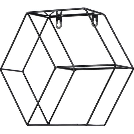 Lot mural hexagonal en métal noir, étagère de décoration murale pour salon, chambre, cuisine, bureau, rangement mural design. (1/5)