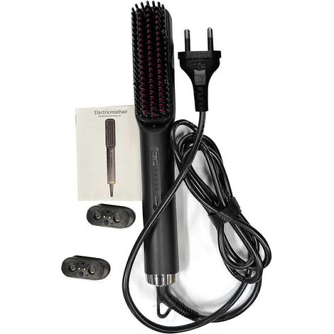 Brosse lissante pour cheveux avec plaques en céramique imprégnées d'huile et technologie ionique pour réduire l'électricité statique (1/4)