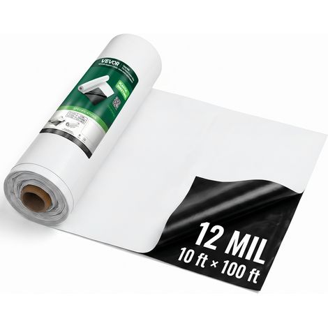VEVOR Lámina de Plástico de Polietileno 3,05 x 30,48 m Grosor de 0,3 mm, Rollo de Malla Antihierbas para Jardín, Barrera de Vapor, Cubierta de Invernadero, Protección para Construcción, Blanco y Negro (1/5)
