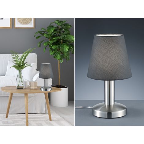 LED Tischlampe mit Stoff Lampenschirm Grau & Touchfunktion dimmbar, Höhe 24cm (1/5)
