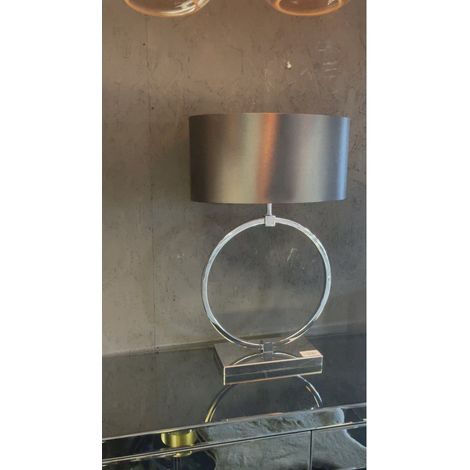 Lampe à poser anneau en acier inoxydable chromé avec abat-jour noir satiné E27 45x25x70 cm - PANGIVO