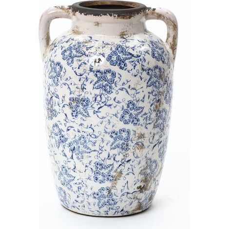 Vintage vase,ceramic white,Hand-painted,double handles,Ø19 x H29 cm (1/5)