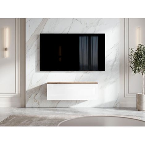AX LIVING Barvo 100 TV Kommode Lowboard Braun / Weiß Hochglanz Hängend
