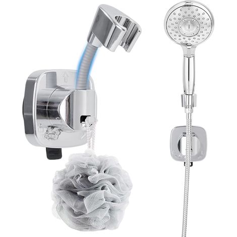 Support de pommeau de douche à ventouse orientable à 360 degrés avec crochet et barre chromée installation sans perçage pour salle de bain hôtel camping car et location (1/5)