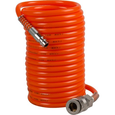 Ferm – Tuyau à air comprimé spiral 5m – Diamètre 5 x 8 mm – Connexion DIN et raccord universel quick coupling – Pour compresseurs et outils pneumatiques