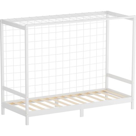 ML-Design Letto per Bambini 90x200 cm a Forma di Porta da Calcio e Pallamano, Letto Singolo in Legno Massello di Pino Bianco con Rete a Doghe, Letto Sportivo Basso, Giroletto Cameretta
