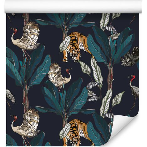 Papier peint Tigres, Grues et Paresseux pour Salon et Chambre 50x1000 cm (1/5)