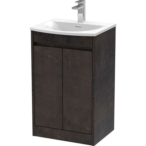 Chartley Contemporary Floor Standing 2 Door Vanity Basin Unit, Curved Basin, 500mm, Metallic Slate (1/4)