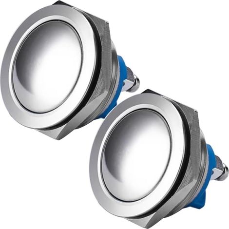 2pièces Coque Métallique Etanche 22mm Bouton Poussoir Momentané Surélevé 3A/12250V SPST 1NO Bouton de Démarrage pour Interrupteur de Modification(tête sphérique) (1/5)