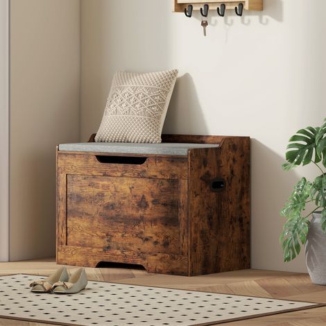 Marron - Coffre 103L, banc de rangement polyvalent avec coussin lavable, en bois pour couloir, chambre et salon, 75x40x56 cm (1/4)