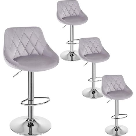 WOLTU 4 x Bar Stools Kitchen Swivel Gas Lift Stools Breakfast Pub Chair Stools Light Grey