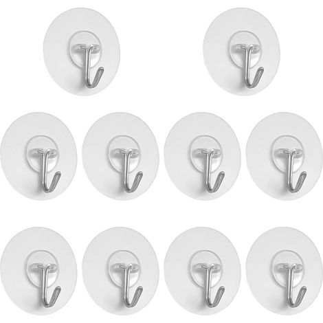 10 Crochet adhésif transparent, PVC et acier inoxydable, imperméable, pour salle de bain et cuisine (1/5)