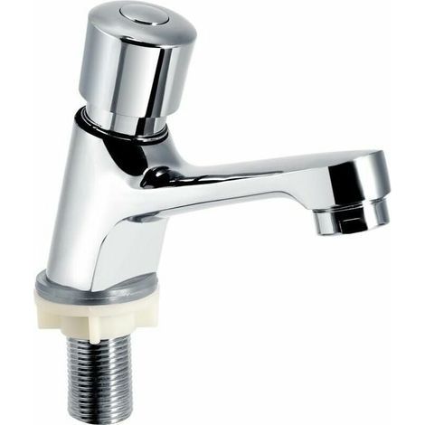 Grifo cromado, de cierre automático y temporizado para uso en cocina y baño, Fontainebleau, color plata.