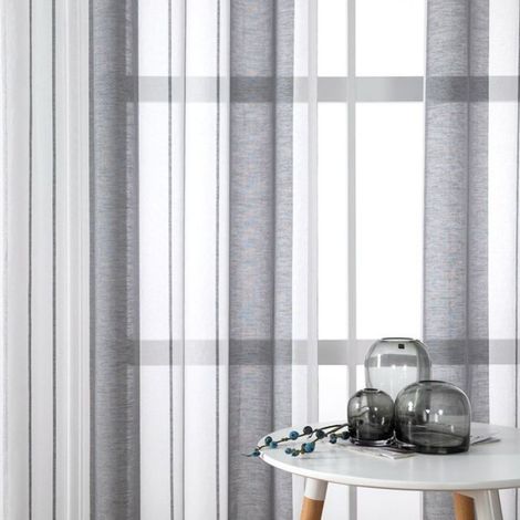 Rideau aspect lin - 1 pièce, Semi-transparent chambre/salon fenêtre décoration intérieure - Type rideau Étiquette (1/5)