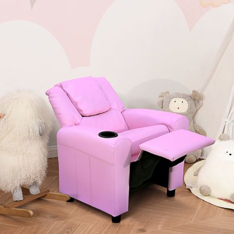 Kindersofa Kindersessel mit Fußstütze Armlehne Getränkehaltern verstellbare Rückenlehne Liegecouch Kindercouch Relaxsessel Kinder Sofa für 3-6 Jahre Jungen Mädchen Rosa (1/5)