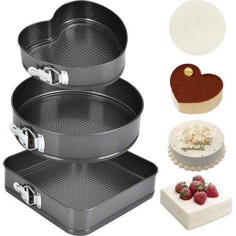 Moule à gâteau rond, en forme de cœur ou carré, à fond amovible, en acier au carbone antiadhésif (modèles 18/20/22) (1/5)