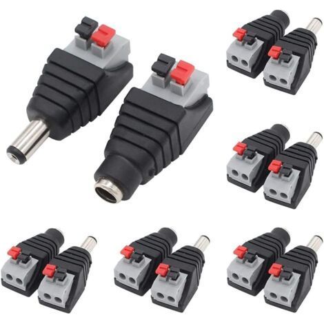 Pack of 6 Pairs 5.5mm x 2.1mm DC Power Connector (Push Button Style),6 Male + 6 Female 12V DC Power Adapter for CCTV Camera,Light Strip (1/5)