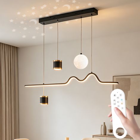 Suspension luminaire moderne noir télécommandable et projection - 4 lampes 45W 100cm 3000K à 6500K chambre cuisine salle à manger salon (1/5)