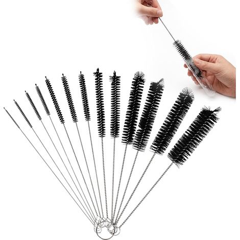 13-Piece Cleaning Brushes, Set for Automatic Coffee Machine, Milk Pipe, Nylon Brush with Stainless Steel Handle, Radiator Brush, for Home, Cafe and Office, Black (1/5)